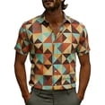 thumbnail image 4 of Ceisia Men's Loose Fit Short Sleeve Button-Down Shirts - Geometric Triangle Patchwork Print Multicolor XXXL Gifts, 4 of 5