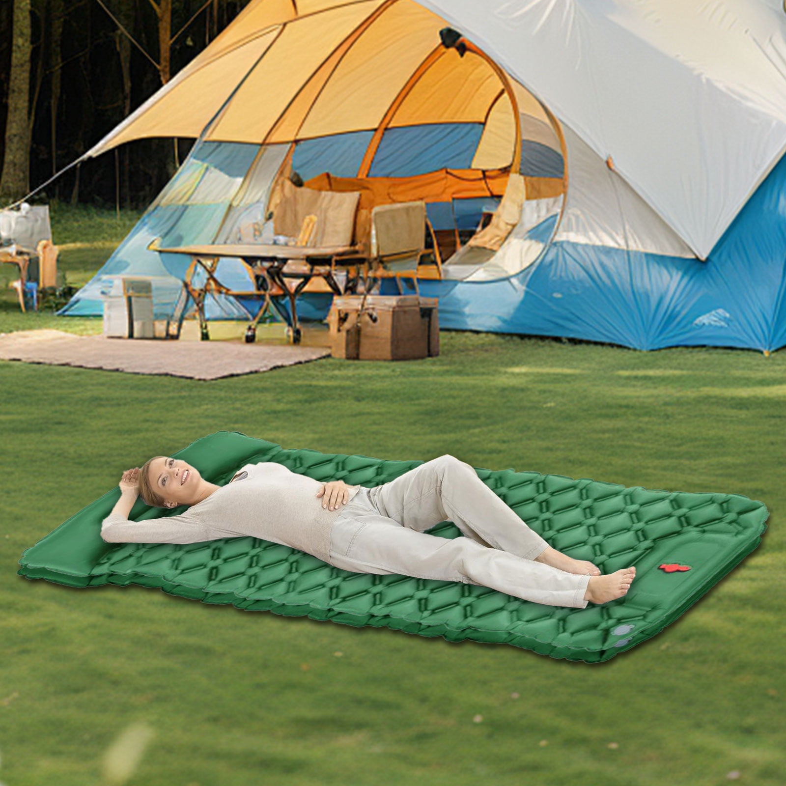 Outdoor Inflatable Sleep Pad with Pillows, Compact Travel Mat & Air Cushions for Camping, Beach, Hiking