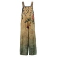 thumbnail image 6 of Women's Floral Print Sleeveless Overalls Loose Wide Leg Cotton Linen Jumpsuit with Pockets Green 2XL, 6 of 7