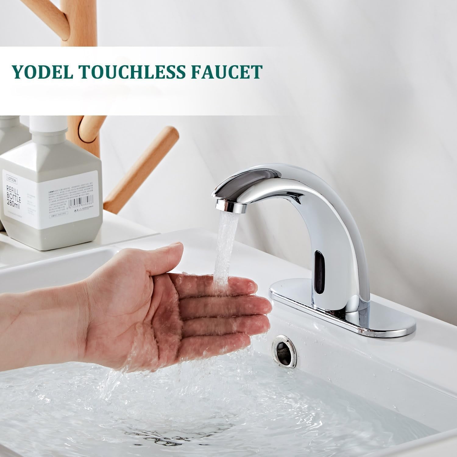 Chrome Touchless Bathroom Sink Faucet - Automatic Sensor Faucet - Battery Operated for Commercial