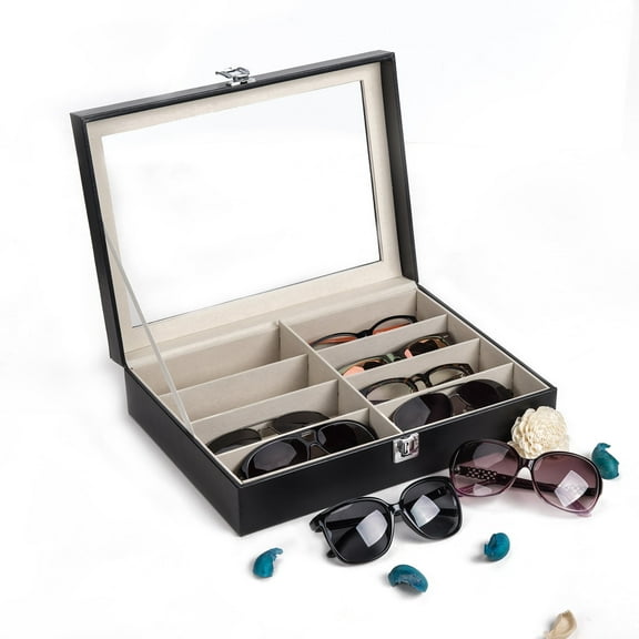 8-Slot Jewelry Organizer Box, Gift Storage, Black Display for Sunglasses