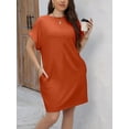 thumbnail image 3 of Burnt Orange Plus Size Solid Batwing Sleeve Shift Dress With Slanted Pockets, 3 of 5