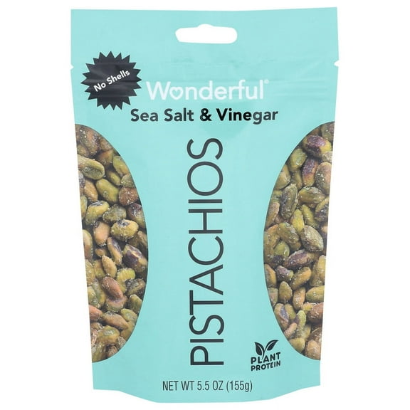 Wonderful Pistachios No Shells, Sea Salt & Vinegar Nuts, 5.5 Oz, Pack of 10