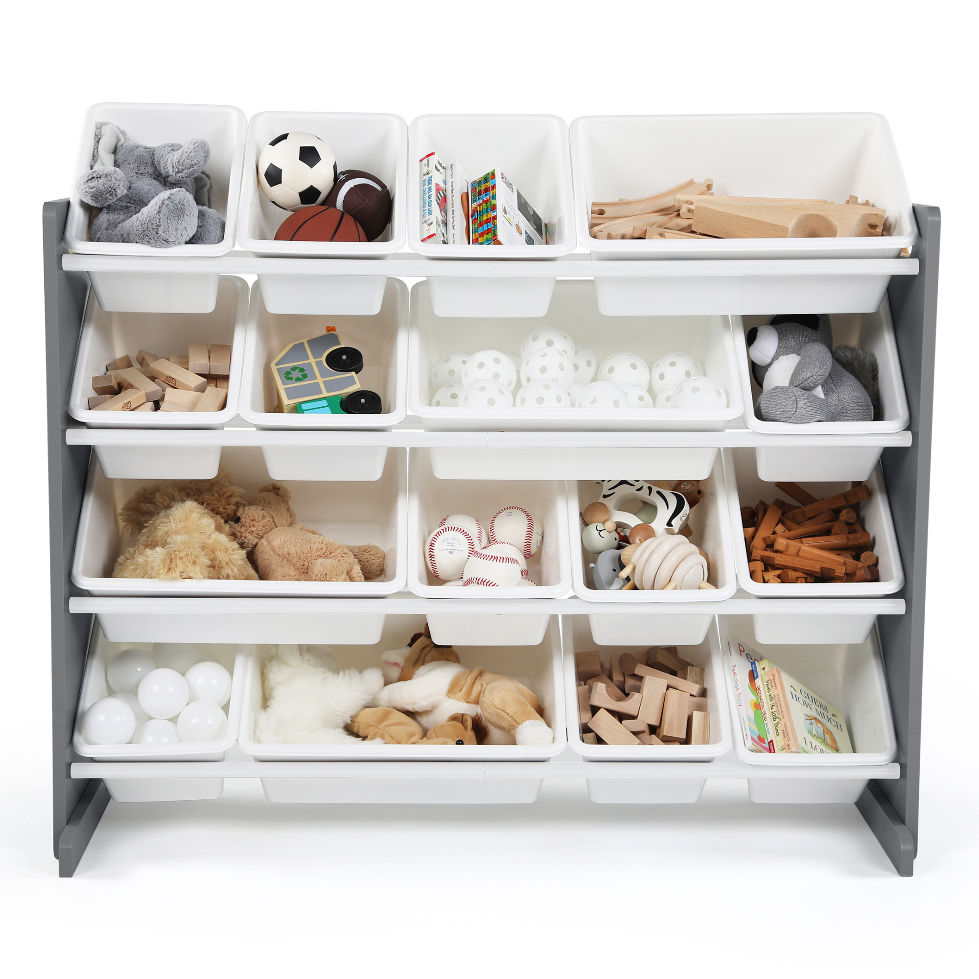 Humble Crew Toy Storage Organizer with 16 Bins, Grey and White photo 4