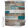 thumbnail image 2 of Turquoise Brown Waterproof Fabric Shower Curtain,Vintage Country Ombre Wooden Grain Waterproof Fabric Shower Curtain for Bathroom Curtains Bathtubs Hotel Shower Curtains with 12 Hooks Small 36x72in, 2 of 8