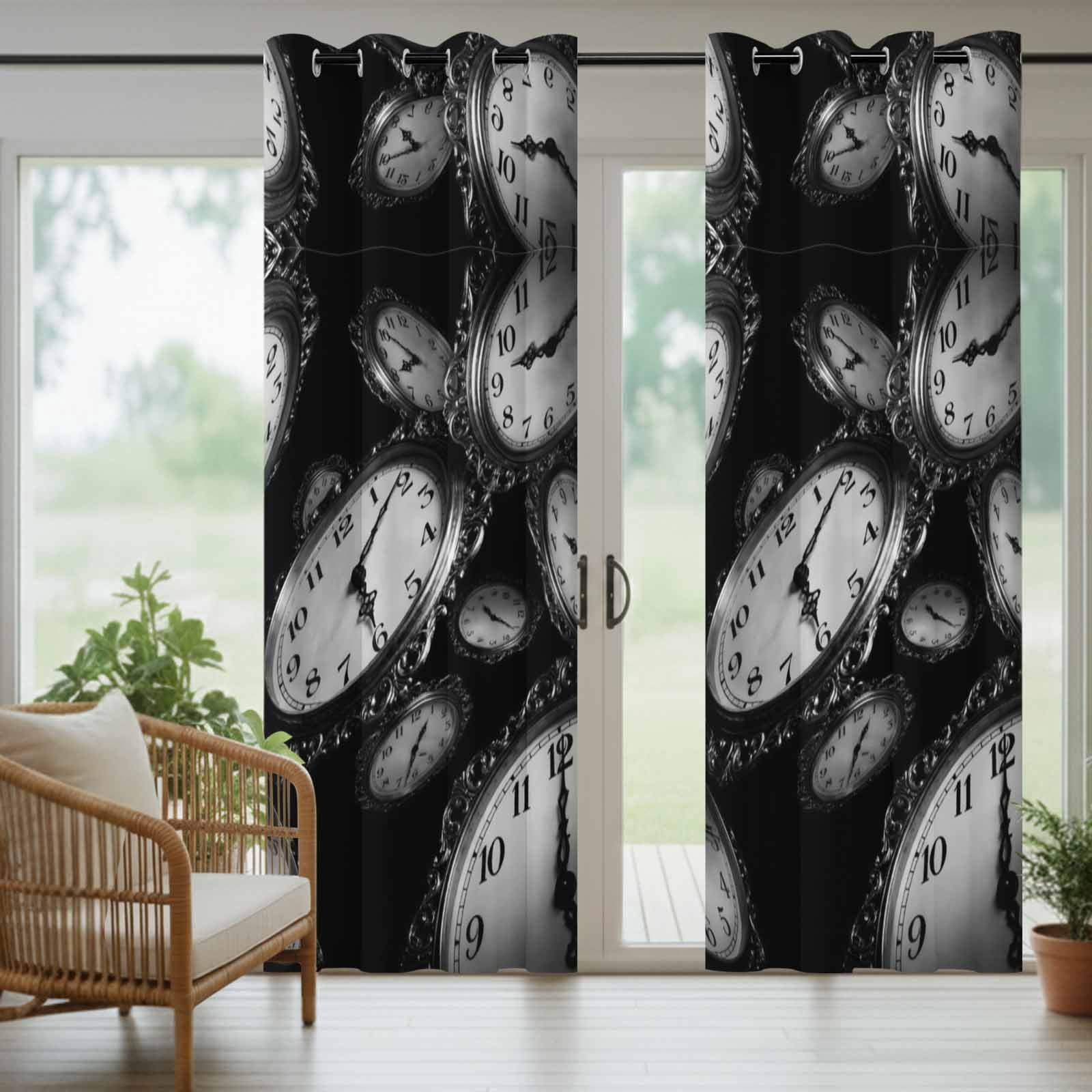 Pocket Watches Outdoor Curtains for Patio, Cool Gray White Sunshade Privacy Drapes Grommet Waterproof Outside Curtains for Porch/Cabana/Balcony 54"x 108", 2 Panel