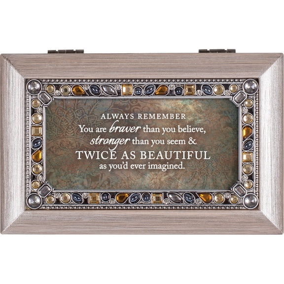 Cottage Garden Braver Stronger More Beautiful Brushed Pewter Jewelry Music Box Plays Edelweiss