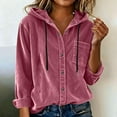 thumbnail image 5 of Otntypg Corduroy Hoodie Jackets for Women Fashion Fall Spring Long Sleeve Drawstring Button Down Shacket Outwear Tops Thick Warm Hooded Pullover Sweatshirts with Pockets Pink L, 5 of 10