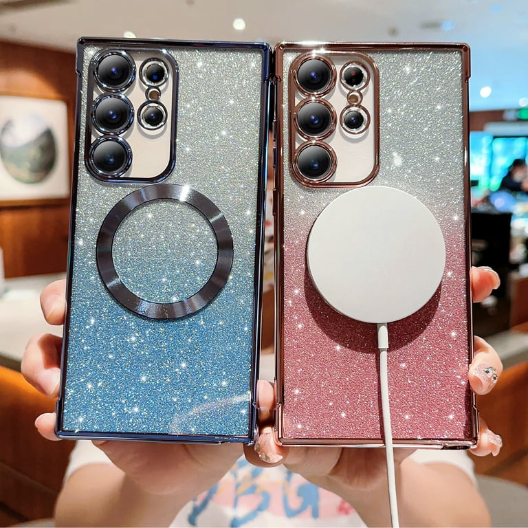 For Samsung Galaxy S24 Ultra Case Magnetic,for Women Girl Soft Luxury  Plating Bling Gradient Glitter Cute Compatible With Magsafe Cover