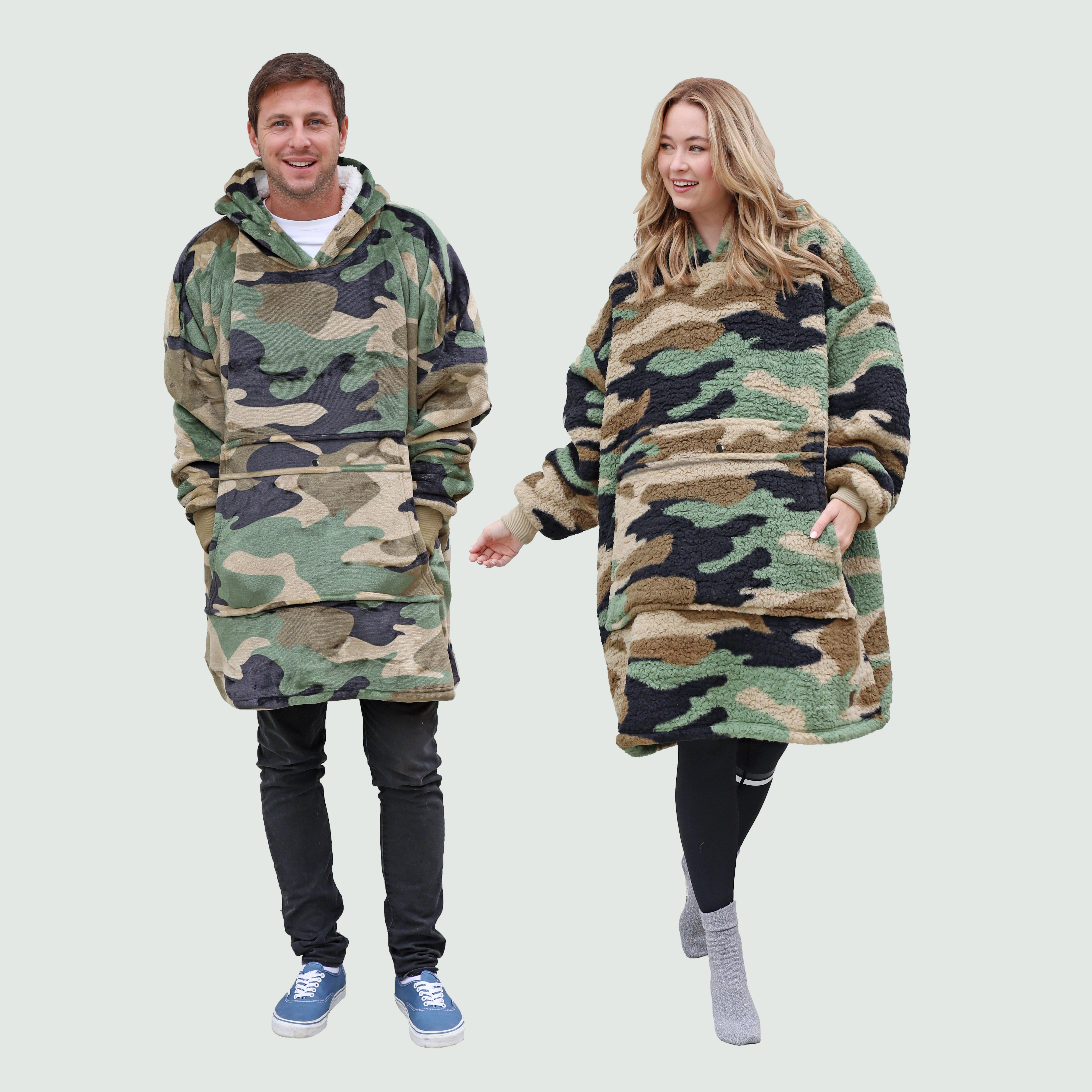 Catalonia Oversized Hoodie Blanket Sweatshirt, Super Soft Warm Comfortable Sherpa Giant Pullover with Large Front Pocket for Adults Men Women Teenagers Kids Wife Girlfriend, Green Camouflage