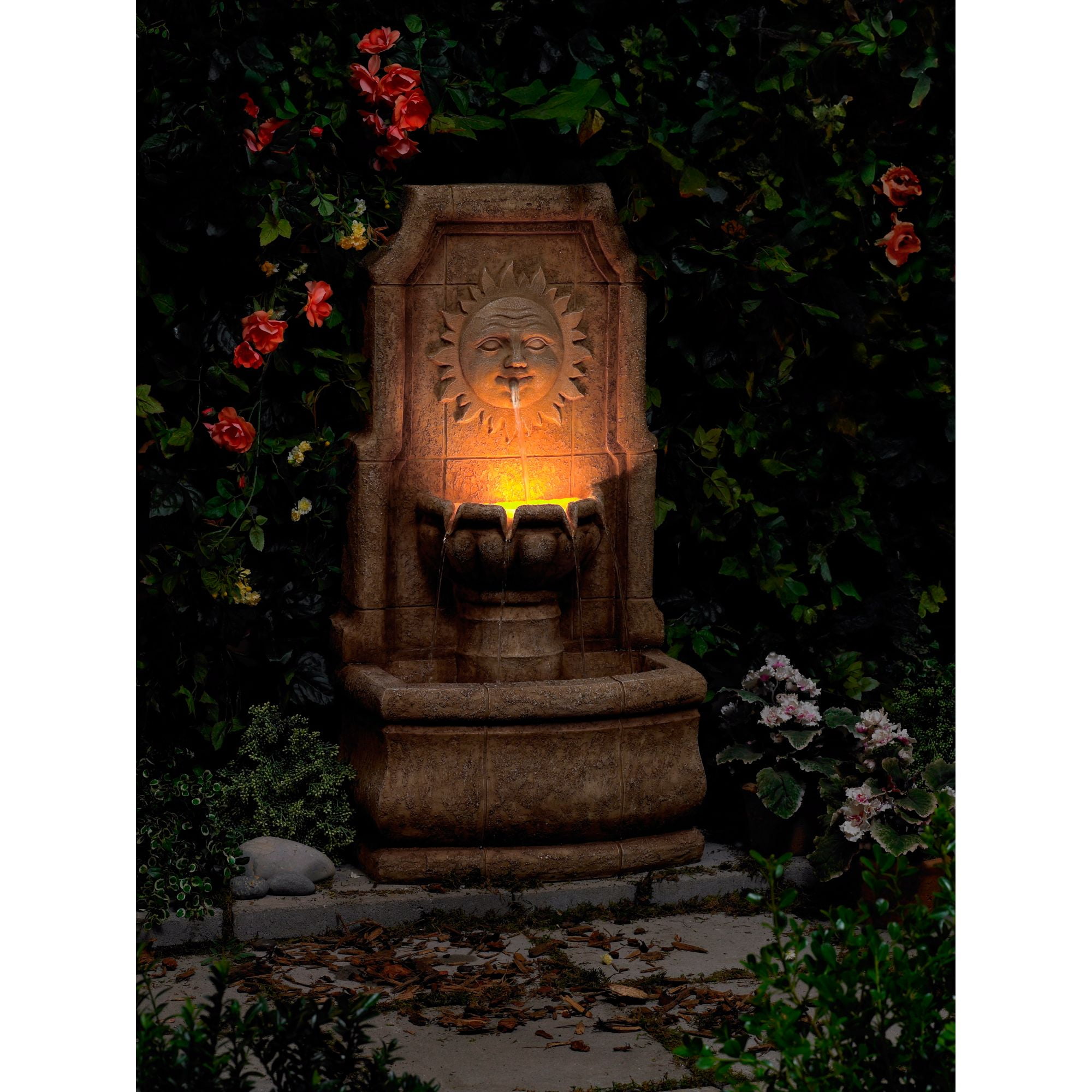 Sun Villa 37" High Large Italian Outdoor Decor Faux Stone Floor Fountain with Light LED Outside Garden Patio
