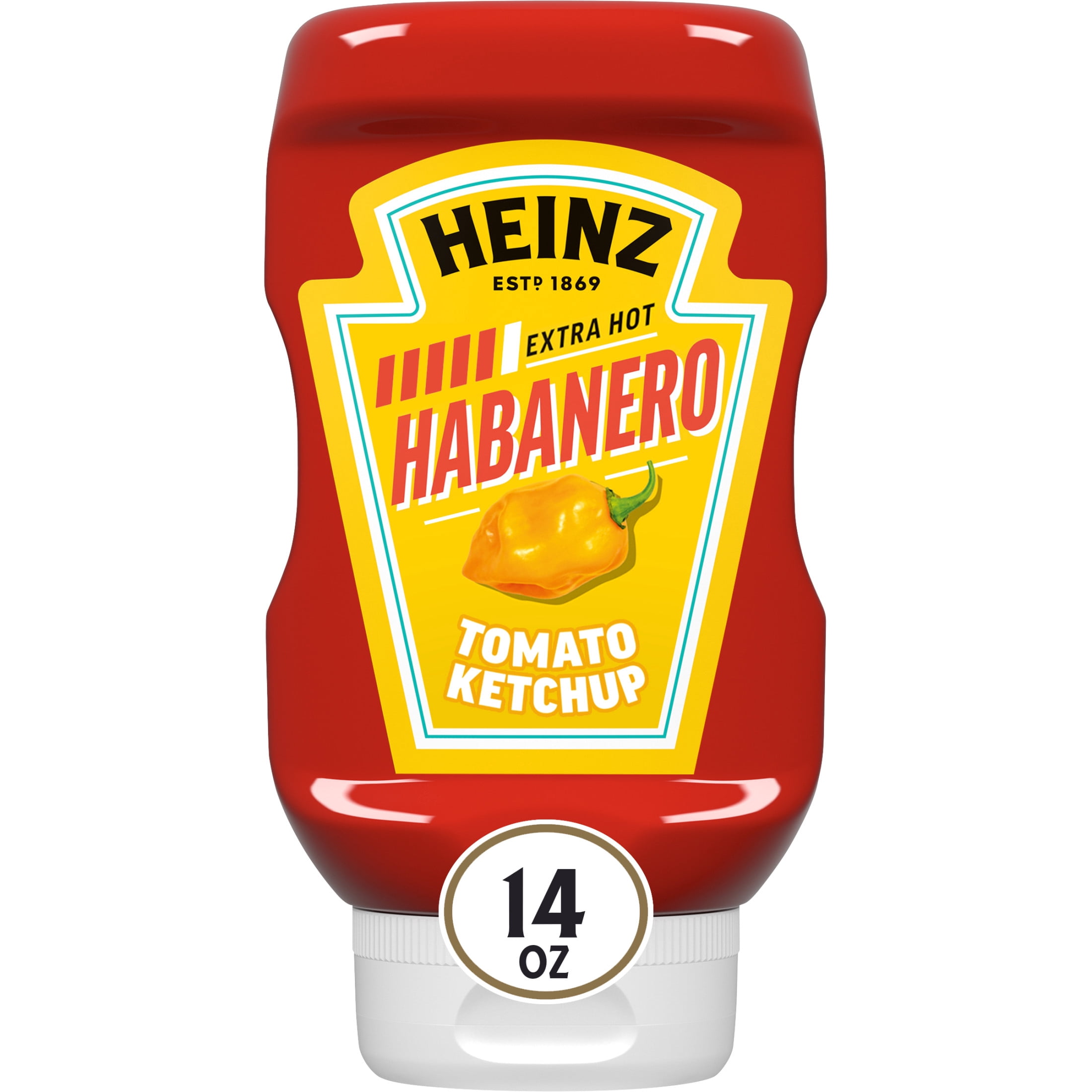 (6 pack) Heinz Tomato Ketchup Blended With Habanero Inverted Squeeze Bottle, 1 Bottle, for Easy Sharing and Easy Serving, Extra Hot, 14 oz