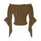 thumbnail image 5 of Camisas de otoño,Blusa campesina renacentista, top de manga trompeta con hombros descubiertos, top de moda de poliéster, estilo bohemio para mujer, sopatenor, 5 of 9