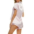 thumbnail image 2 of Liacowi Women Satin Pajamas Set Short Sleeve Button Tops Print Shirts Shorts Sleepwear Outfits 2 Pieces Homewear, 2 of 3