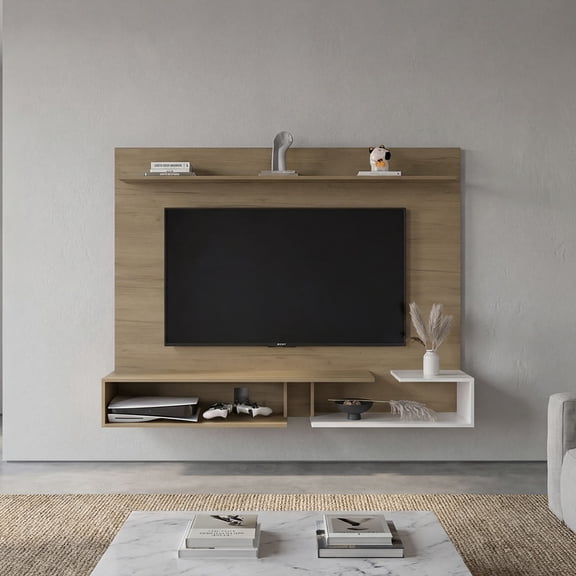 Aurevon Velar 65" Floating TV Panel – Modern Entertainment Center with Storage Shelves