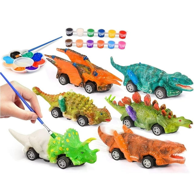 DEBGFS Dinosaur Toys, DIY Dinosaurs Painting Kits and Pull Back Cars Toys for Boys Toddlers Girls, Arts and Crafts for Kids Ages 6-8, Ideal Christmas Birthday Gifts for Kids 3 4 5 6 7 8 9 10 11 12