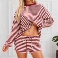 thumbnail image 2 of WAYUTE Womens Sets 2 Piece Outfits Casual Long Sleeve Striped Shorts Sets with Drawstring for Srping Fall Comfortable Soft Outfit, 2 of 7