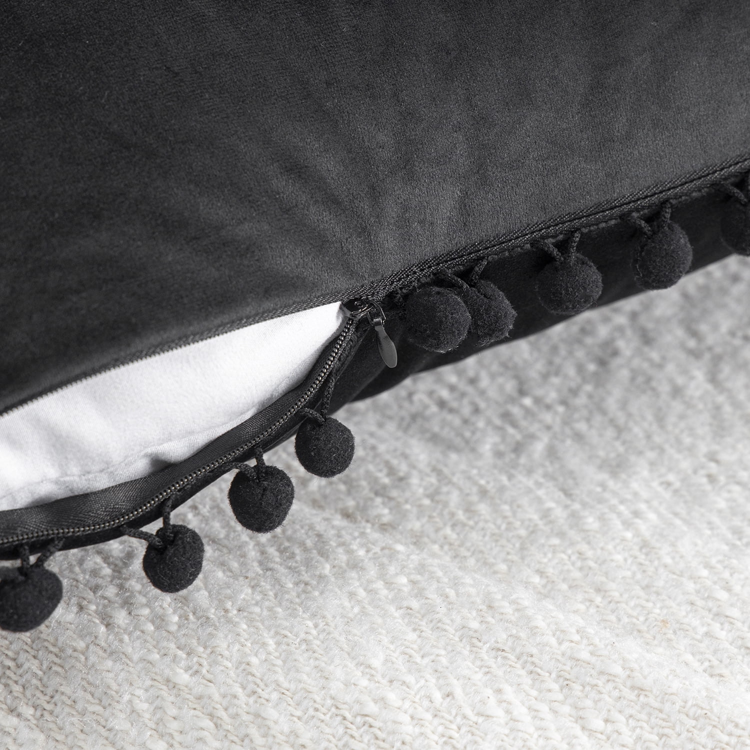 Phantoscope Silky Velvet Series Pom Pom Decorative Throw Throw Pillow Covers, Cushions for Sofa Couch, 12" x 20", Black, 2 Pack