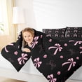 thumbnail image 3 of Erosebridal Princess Bow-tie Twin Bedding Sets for Girls, Black Pink Blossoms Flower Bedding Comforter Set, Black Reversible, 7-Piece, 3 of 6