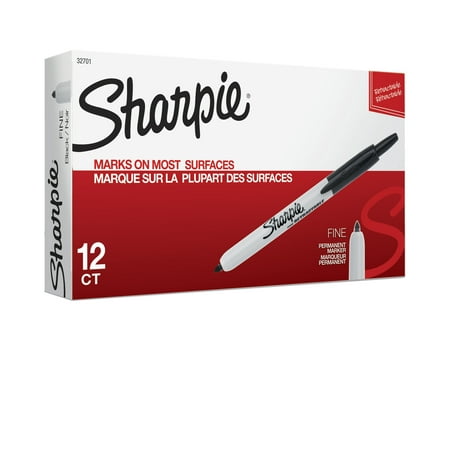 Sharpie Retractable Permanent Markers, Fine Point, Black, 12