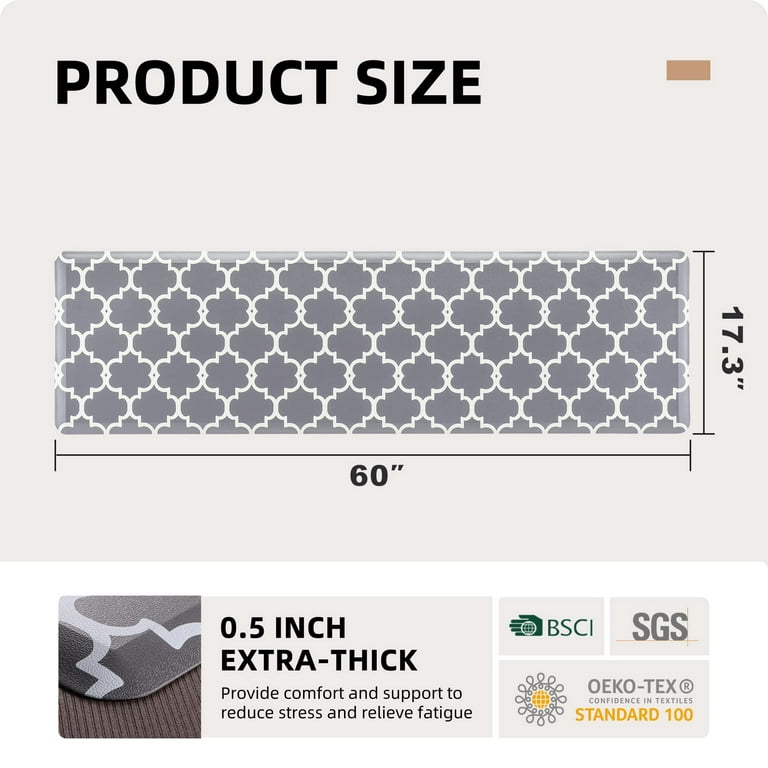 Damask Anti Fatigue Floor Mat – 1/2 Inch Thick Perfect Kitchen Mat,  Standing Desk Mat – Comfort at Home, Office, Garage – Durable