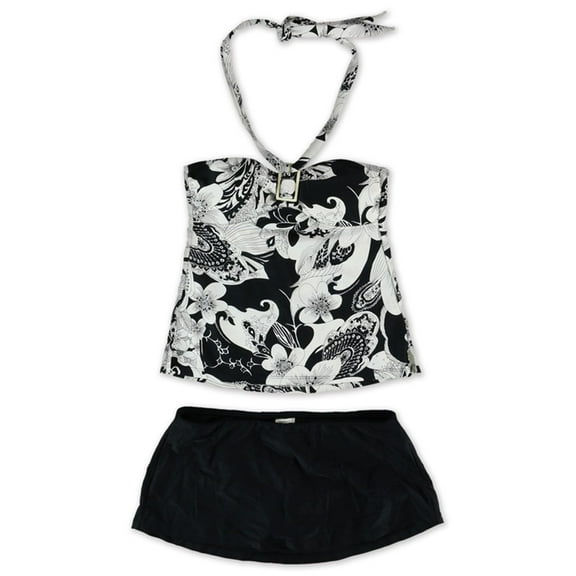 Island Escape Womens Blac Ruffled Skirtini 2 Piece Bandini, Black, 6