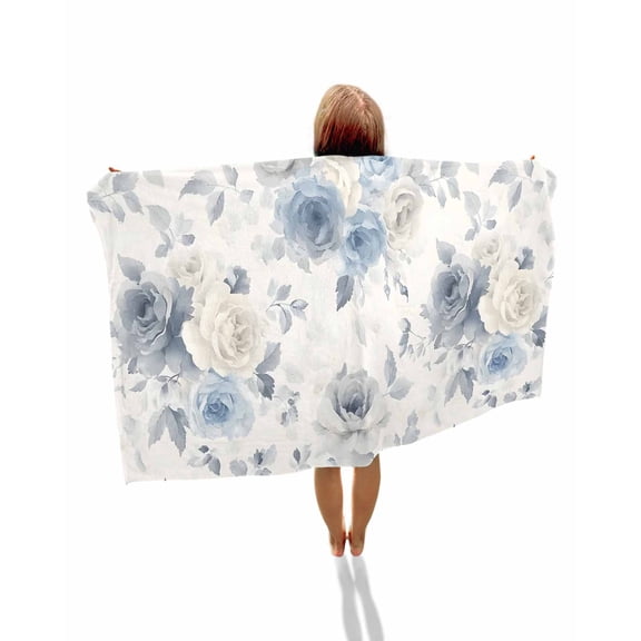 Blue White Floral Beach Towels Oversized Super Absorbent, Botanical Garden Flowers Leaves Lightweight Bath Towel Quick Dry Sets For Bathroom/Pool/Rv Camping/Beach Play/Gym Room/Picnic 23"x47"