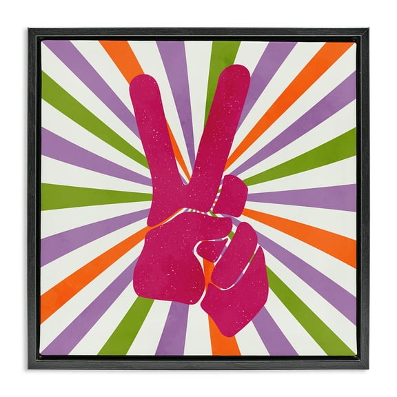 Stupell Industries Peace Sign on Stripes Abstract Painting Black Floater Framed Canvas Art Print Wall Art, 18 x 18