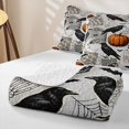 thumbnail image 4 of Homewish Halloween Crow Skull Bed Spread Queen, Black Cat Owl Queen Coverlet Set, Gray Black Orange, 3-Piece 1 Bedspread and 2 Pillowcases, 4 of 7