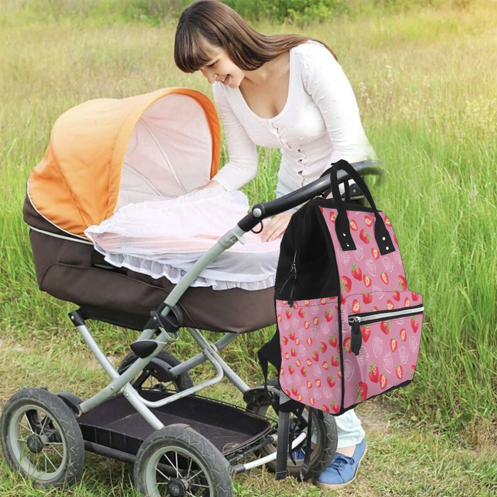 Kdxio Baby Diaper Backpack,Multi-Function Travel Backpack Nappy Bags,Nursing Bag, Fashion Mummy,Roomy Waterproof for Baby Care(Cute Strawberry)