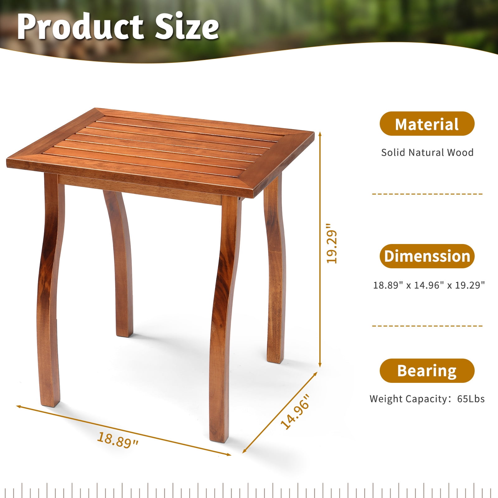 Ktaxon 20in Wood Side Table, Patio Coffee End Table with Curved Leg, for Indoor Outdoor Balcony Lawn Pool, Natural