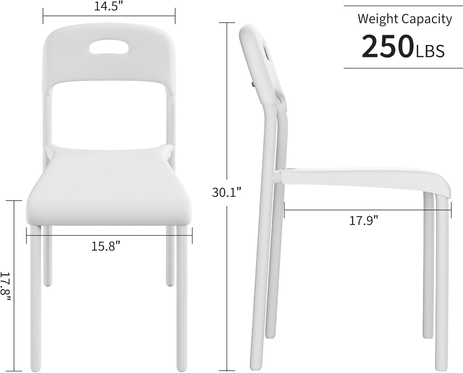 Outdoor Patio Dining Chairs Set of 1/2/4, Stackable Plastic Kitchen Chairs, Steel Legs Support, Waterproof & Stain-Resistant, Easy Assembly, Suitable for Indoor and Outdoor