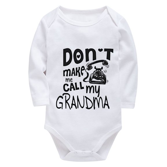 Don't Make Me Call My Grandma Romper Girls Long Sleeve Take Home Outfit White Clothes Baby Girl 0-3 Month