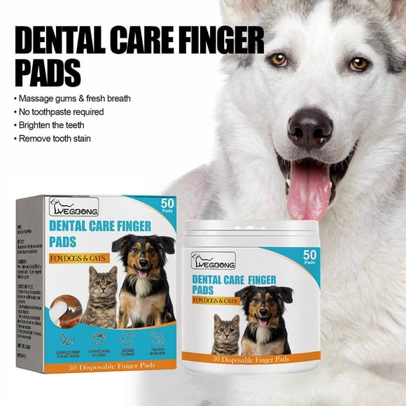 Cagogo Dog Dental Wipes, Oral Finger Wipes for Dog Teeth Cleaning and Cat Tartar Removal, 50 Count Pet Dental Care Finger Cots, Breath Freshening Wipes for Home Pet Grooming and Veterinary Use