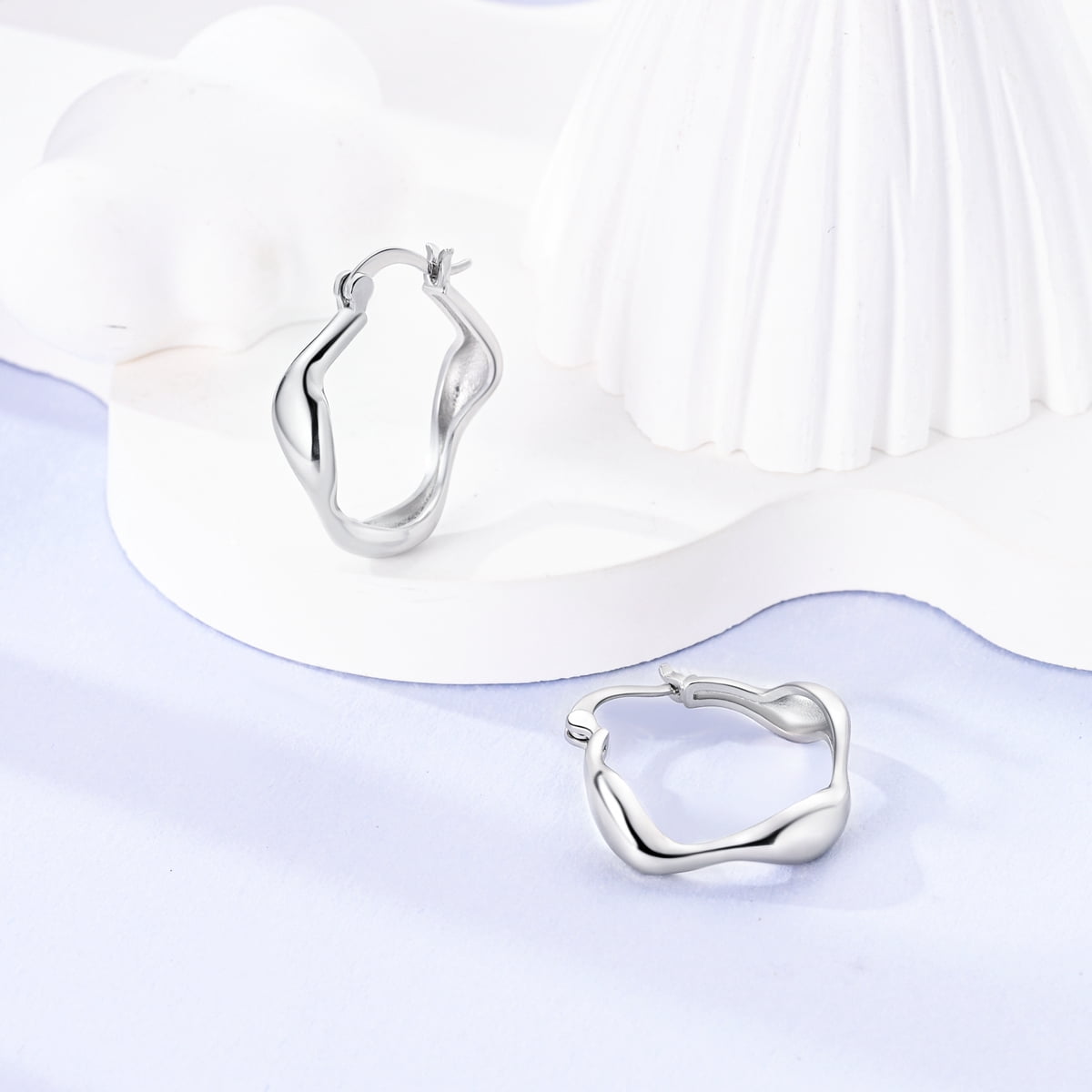 MULA European 925 Sterling Silver Flowing Curve Hoop Earrings, Minimalist Women's Jewelry Birthday Gift for Her