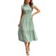 thumbnail image 1 of Vestido midi informal de verano con mangas acampanadas y fruncido para mujer - Cuello redondo, cintura elástica, falda escalonada - S-XL, 1 of 5
