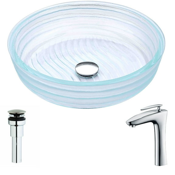 Tempered Glass Vessel Sink with Single Handle Chrome Faucet - Lustrous Translucent - ANZZI Canta Series LSAZ064-022 - ANZZI