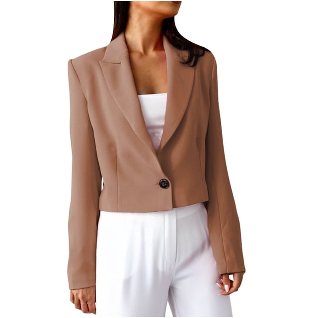 Pntutb Mujer Primavera y Otoño Color Sólido Manga Larga Botón Solapa Traje Delgado Chaqueta Pequeña Pntutb Pntutb-3721