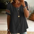 thumbnail image 7 of Ashirexll Summer Tops for Women Casual Linen Blouse Short Sleeve Floral Embroidery Lace Detail Summer Top for Daily, 7 of 7