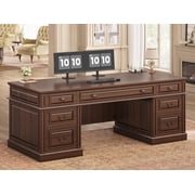 SEDETA 60.6" Executive Desk with 7 Drawers & Charging Station, Wood Home Office Computer Desk with 2 File Cabinets, Classic Writing Study Desk with Storage, Walnut