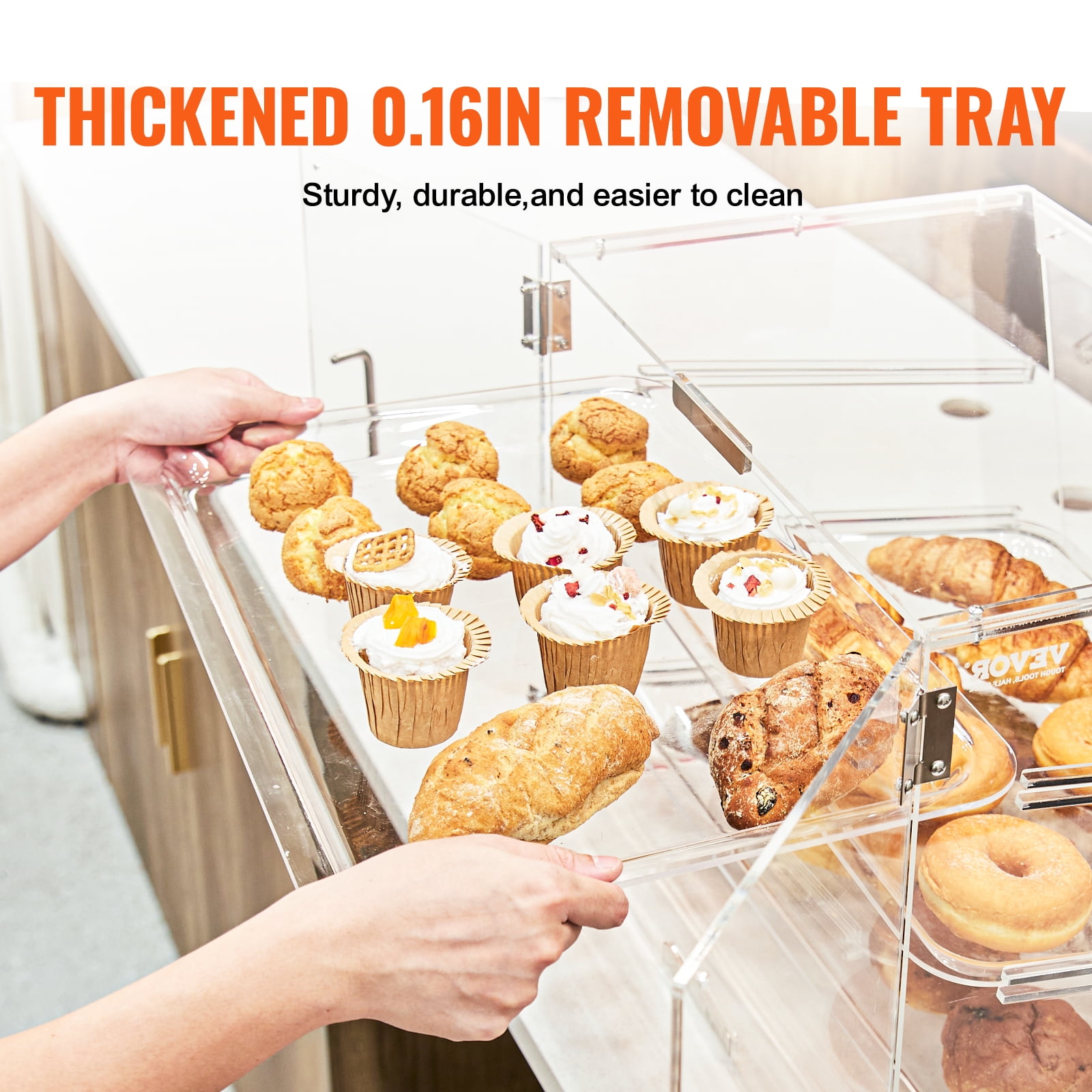 BENTISM 3-Tier Acrylic Bakery Display Case Countertop Donut Pastry Case Rear Door