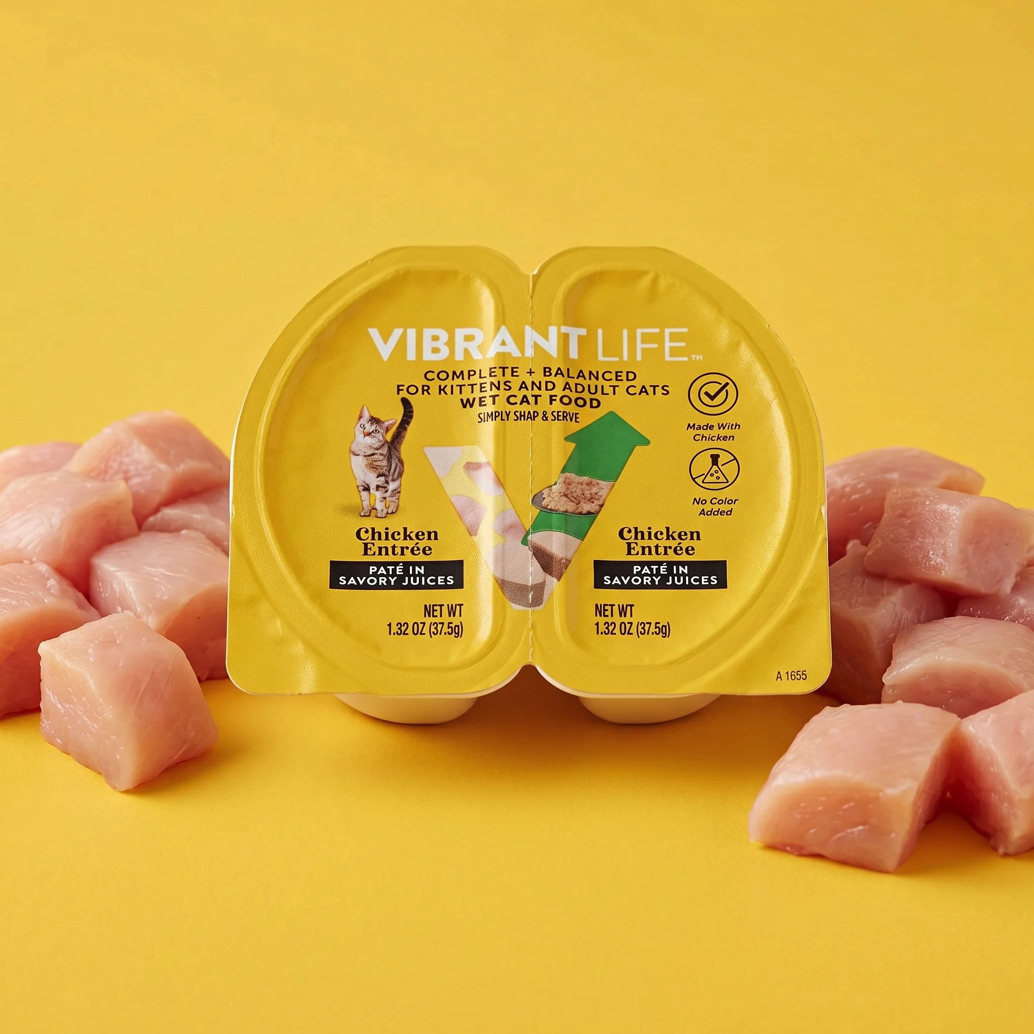 (2 pack) Vibrant Life Chicken Pate in Savory Juices Wet Cat Food, Grain-Free, 2.64 oz Split Tray