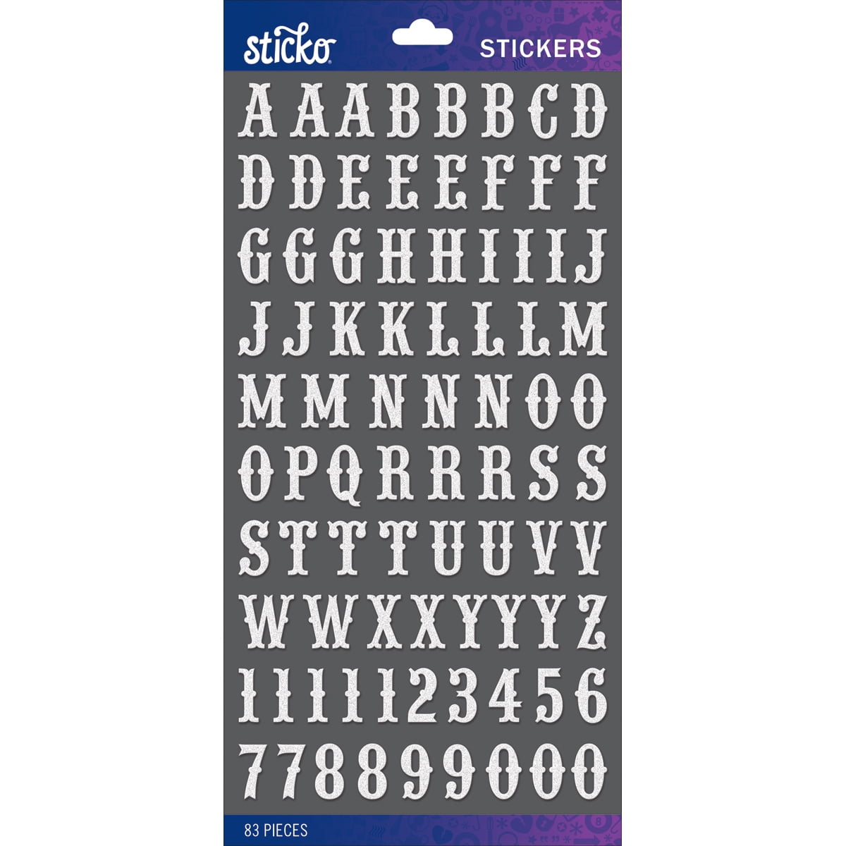 Sticko Alphabet StickersWhite Glitter Carnival Small