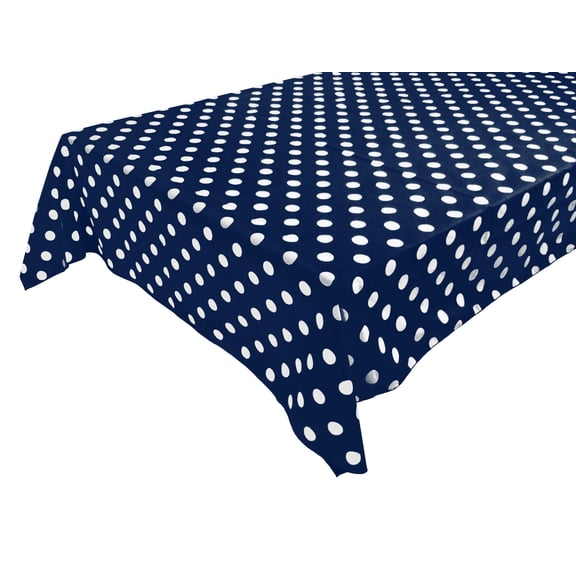 Cotton Tablecloth Polka Dots Print / White Dots on Navy
