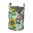 thumbnail image 1 of Flower Laundry Bag, Cartoonish Blossoming Sunflower and Roses Pattern, Hamper Basket with Handles Drawstring Closure for Laundromats, 13" x 19", Mint Green Multicolor, by Ambesonne, 1 of 4