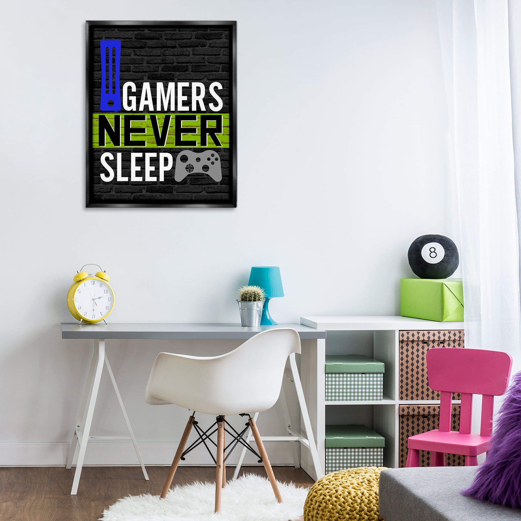 Stupell Industries Gamers Never Sleep Typography Painting Black Floater Framed Art Print Wall Art, 25 x 31