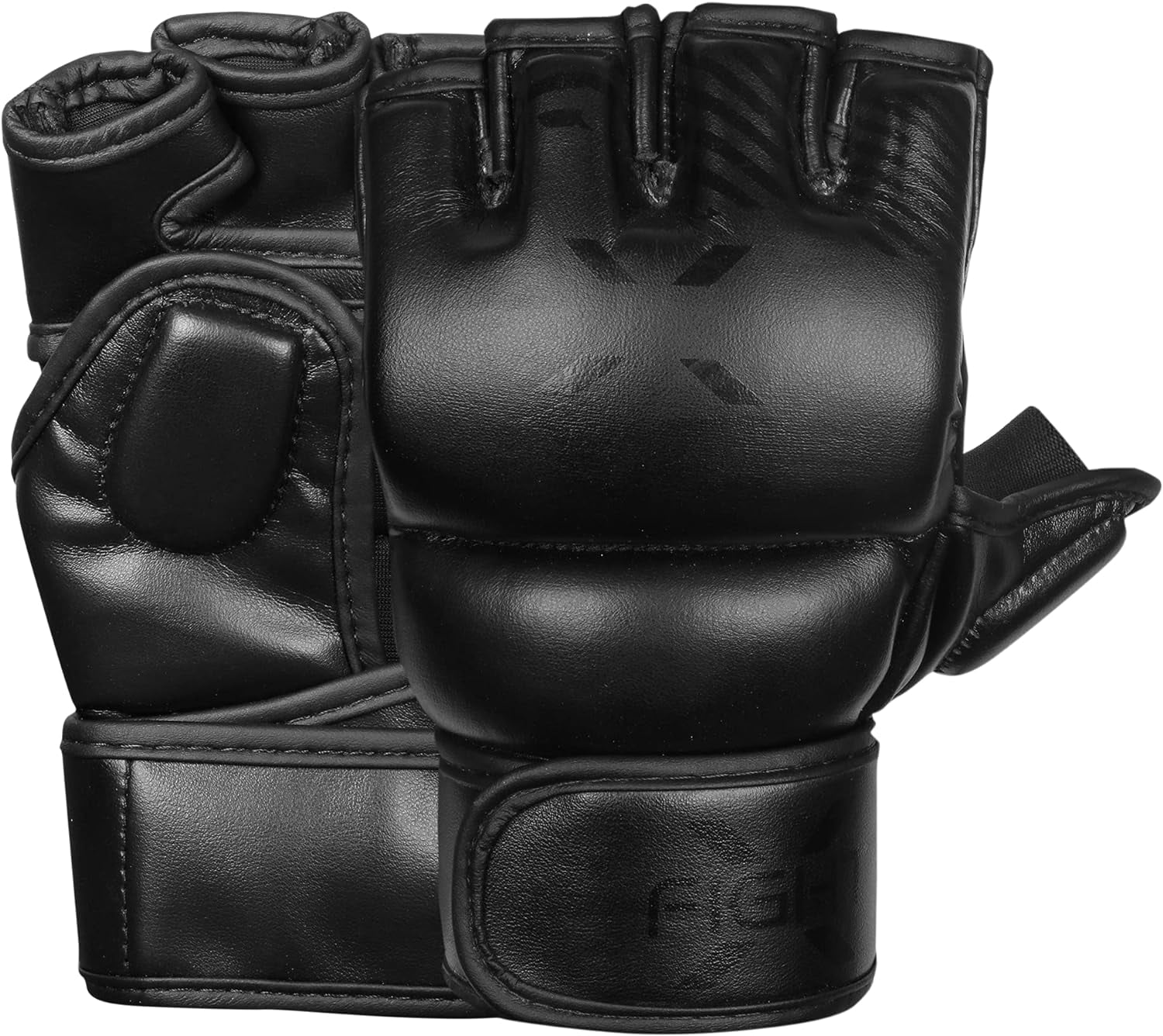 FightX MMA Glove for Adults Grip Wristwrap for Practice Fingerless boxing Gloves (Full Black, L/XL)