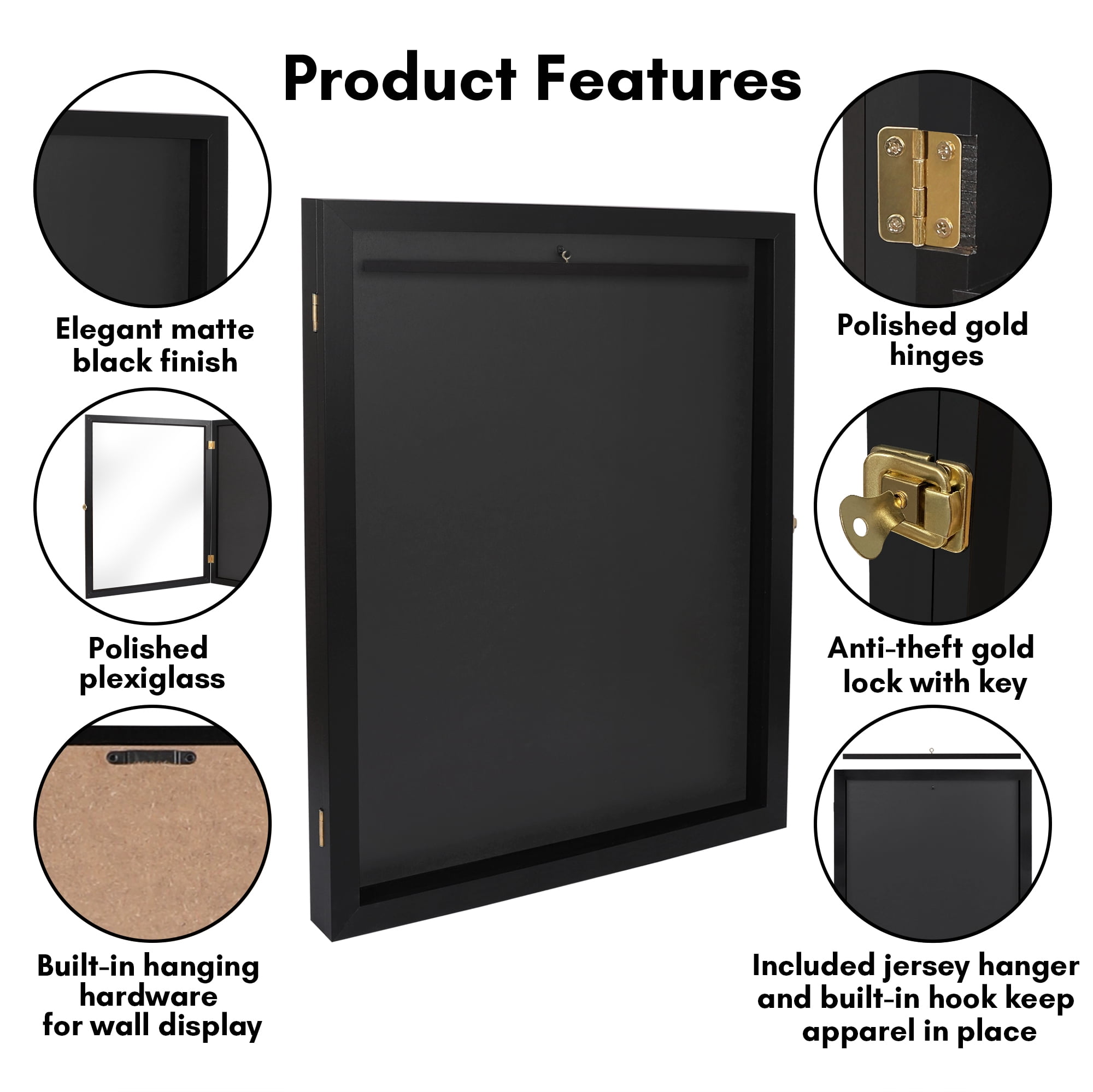 Americanflat 18x24 Shadow Box Frame Kids Jersey Display Case Lockable Hanger Sports Baseball Football - Black