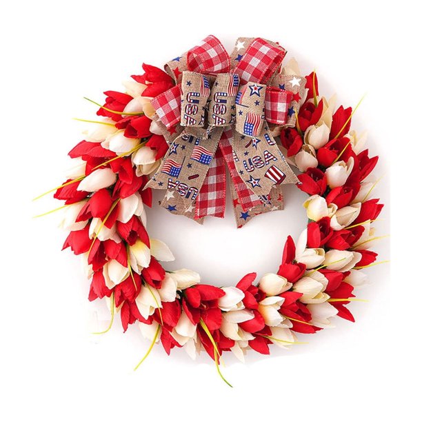 Corona para puerta del 4 de julio | Decoración patriótica para el Día de la Independencia | Corona festiva para la puerta principal