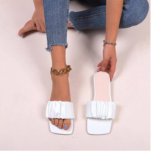 Sandalias de cuero Mujer Zapatillas con punta abierta Sandalias unidireccionales Wmkox8yii hj789
